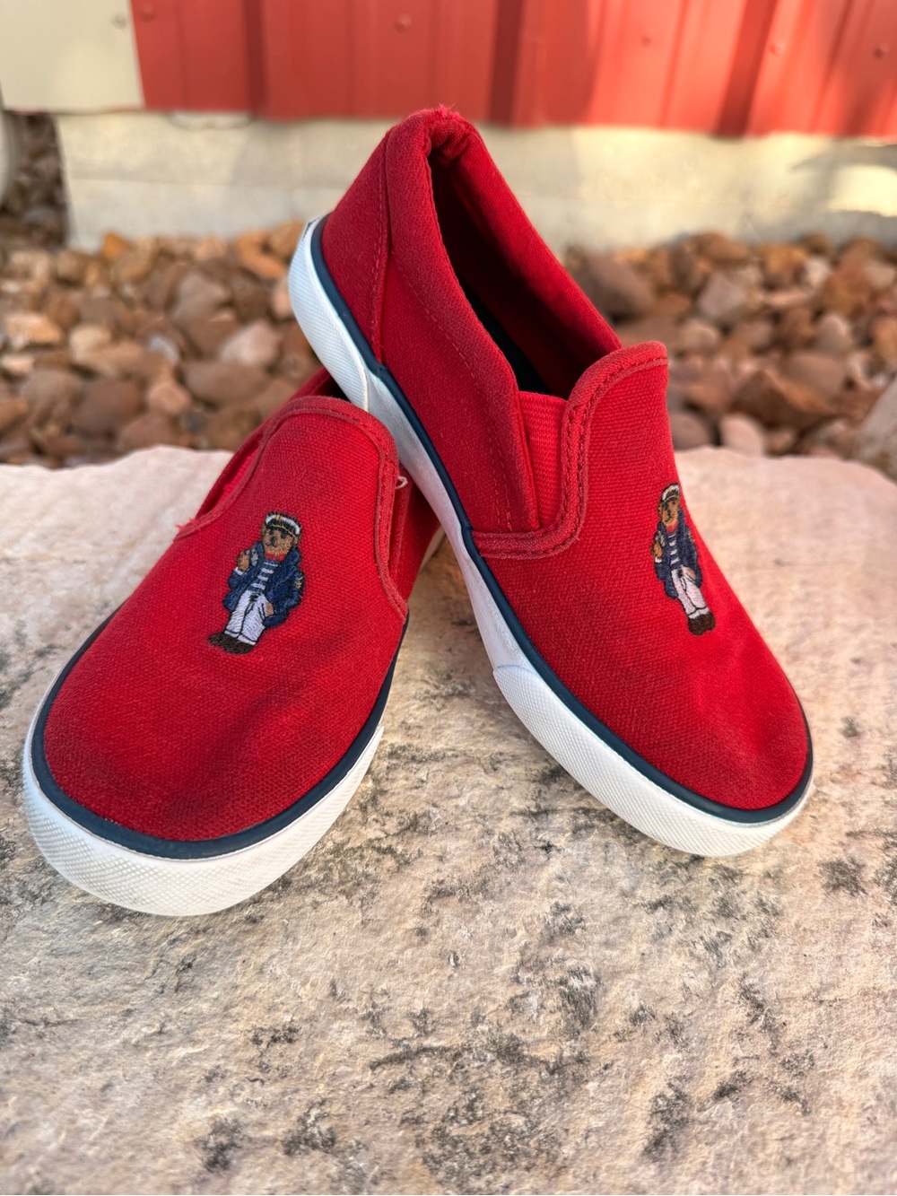 Red Slip-On Canvas Ralph Lauren Sneakers with Nautical Embroidered Captain